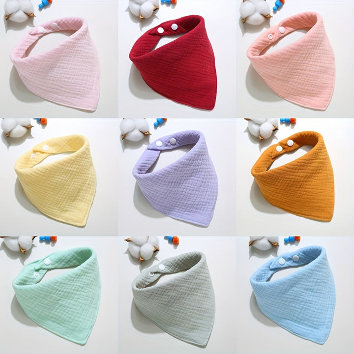 9pcs Soft & Absorbent Cotton Baby Feeding Bibs - Thin Gauze, Triangular Design with Snap Closure for Easy Cleanup