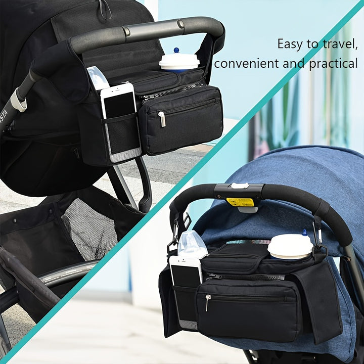 XMSJ Stroller Organizer Bag with Cup Holders & Detachable Phone Pocket - Durable, Anti-Slip Strap for Easy Attachment to Most Strollers - Perfect for Shopping & Travel