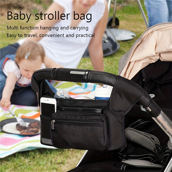 XMSJ Stroller Organizer Bag with Cup Holders & Detachable Phone Pocket - Durable, Anti-Slip Strap for Easy Attachment to Most Strollers - Perfect for Shopping & Travel