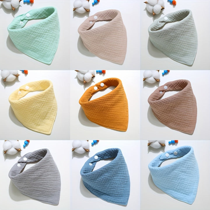 9pcs Soft & Absorbent Cotton Baby Feeding Bibs - Thin Gauze, Triangular Design with Snap Closure for Easy Cleanup